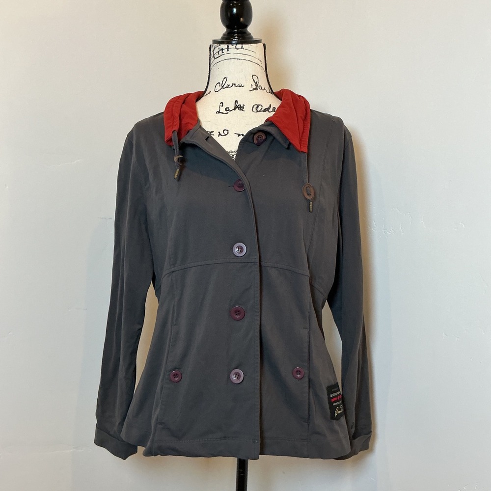 Roots Canada Hooded Jacket Grey Red Right To Play Button Up XL